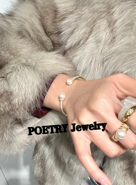 s925镀金珍珠戒指满钻手镯调节女小众设计高珠戒指轻奢新款爆款