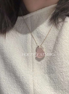 S925纯银镀18k黄金芙蓉粉碧玺佛公镶钻项链笑佛弥勒佛大肚佛吊坠