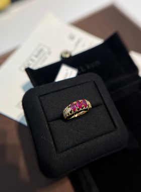 古法镶钻红宝石戒指女银镀18k金时尚简约排戒碧玺色新款礼