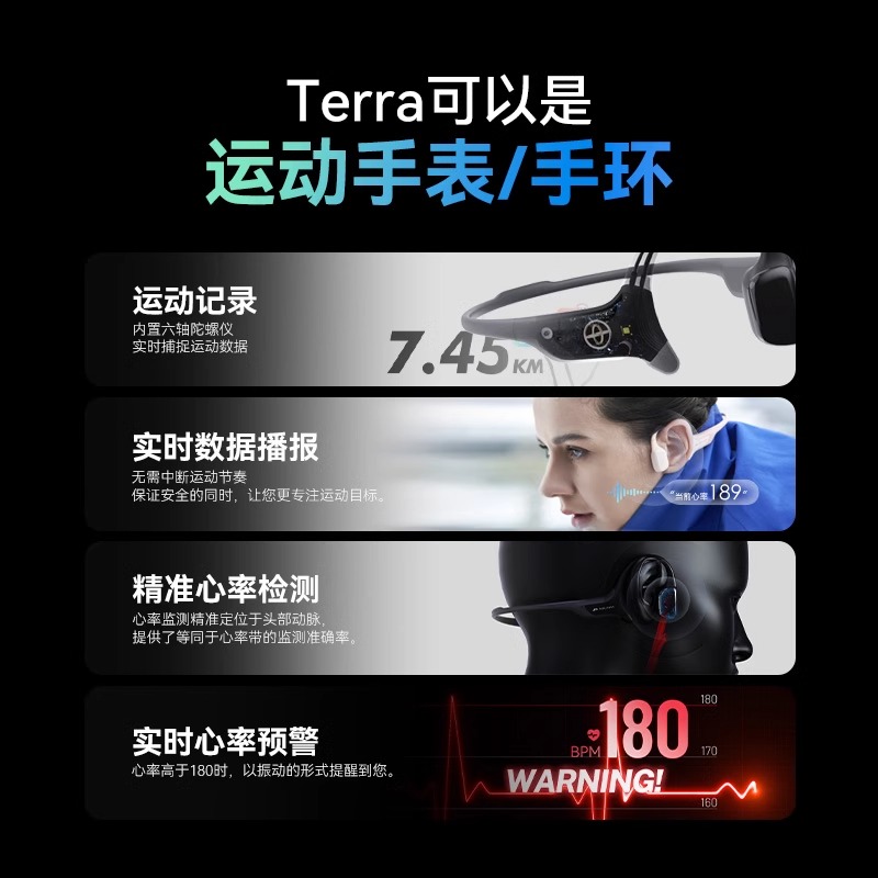 墨觉Terra头戴无线蓝牙骨传导耳机 智能运动设备运动手环心率监测 - 图1