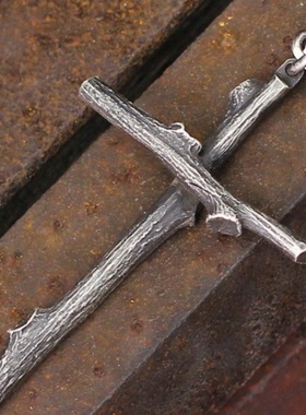 复古枯枝十字架项链男小众欧美暗黑系朋克风个性夸张霸气吊坠配饰