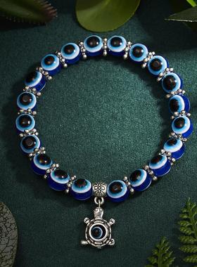 复古土耳其蓝色眼睛手串法蒂玛之手恶魔之眼个性小众手链配饰品