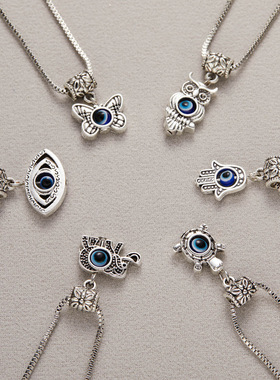 土耳其蓝色眼睛项链女猫头鹰法蒂玛之眼蝴蝶恶魔之眼吊坠配饰礼物