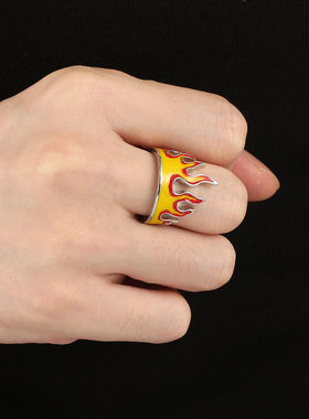 火焰戒指开口可调节海贼王艾斯卡通周边指环设计感小众潮流配饰品