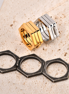 复古叠戴六边形可打开防身戒指男女小众高级感潮流气质指环配饰