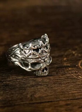 复古皇冠骷髅戒指暗黑系朋克风嘻哈潮流小众独特指环配饰高级感