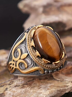 复古虎眼戒指男霸气扳指小众欧美朋克风嘻哈潮流指环配饰高级感