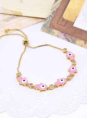 蓝色眼睛法蒂玛之手手链女欧美小众高级感恶魔之眼个性复古配饰