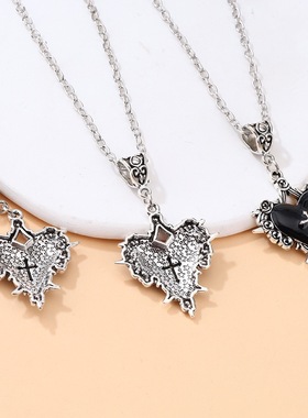 vintage哥特风爱心十字架项链女亚文化独特千禧辣妹气质潮流吊坠