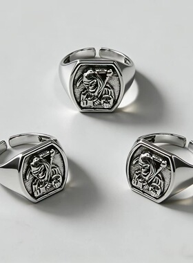 复古死神骷髅戒指男小众高级感朋克风霸气方戒个性嘻哈潮流指环