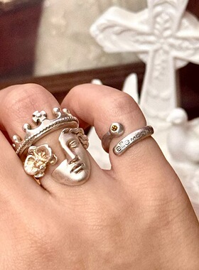 复古vintage假面开口戒指套装女冷淡风小众甜酷气质个性指环叠戴