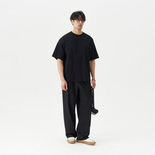 LEZORA 德国cream冰淇淋棉supima皮马棉 梅花 基础宽松短袖T恤男 - 图2