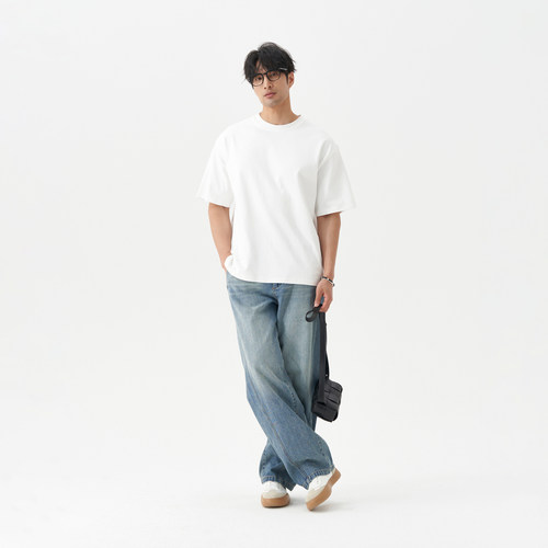 LEZORA 德国cream冰淇淋棉supima皮马棉 梅花 基础宽松短袖T恤男 - 图3