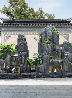 现代花园别墅鱼池瀑布景观造景高档庭院大型室外假山流水喷泉摆件