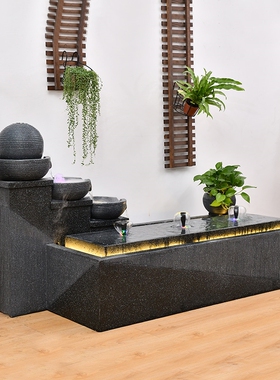 别墅现代客厅简约加湿循环水景落地鱼缸装饰户外阳台喷泉流水摆件