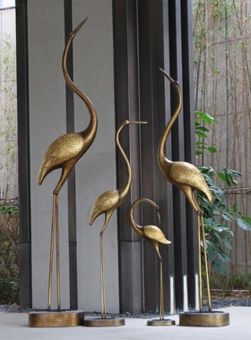 别墅造景摆件新中式抽象布置仿铜仙鹤水池户外景观庭院装饰品雕塑