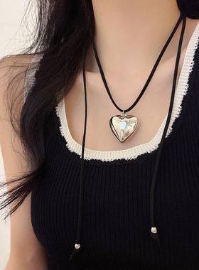 爆款六条装时尚皮绳安可拉黑绳美式小众爱心2025项链高级毛衣配饰