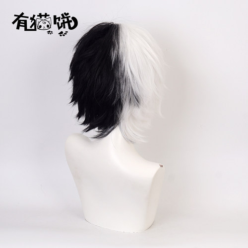 黑白熊拟人cos假发套 有猫饼弹丸论破弹丸轮舞黑杰克半黑半白短毛 - 图2
