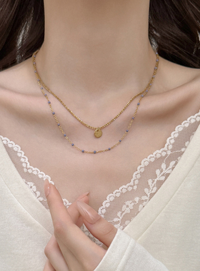 复古做旧双层叠戴金色圆片项链