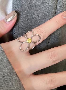 小众设计做旧雏菊花朵戒指女简约高级感开口指环时尚百搭食指戒潮