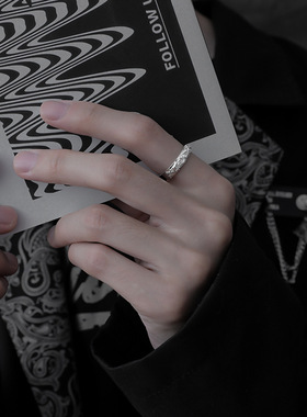 貔貅戒指男潮流小众食指单身戒学生简约个性冷淡风男生开口指环