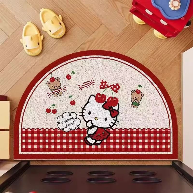 红色Kitty猫卡通可爱入户门丝圈地垫半圆防滑脚垫进门蹭土除尘垫,淘宝优惠券,粉丝福利购,淘宝优惠卷