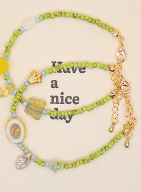 Iris原创捷克珠手链【一颗柠檬】复古小众女生夏天清新绿色系手绳