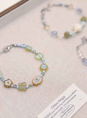 Iris原创捷克珠手链蓝色系复古设计感女手串清新度假风送闺蜜饰品