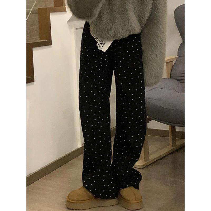 黑色波点直筒牛仔裤女2025秋冬新款胖妹妹mm高腰宽松显瘦阔腿长裤,淘宝优惠券,粉丝福利购,淘宝优惠卷