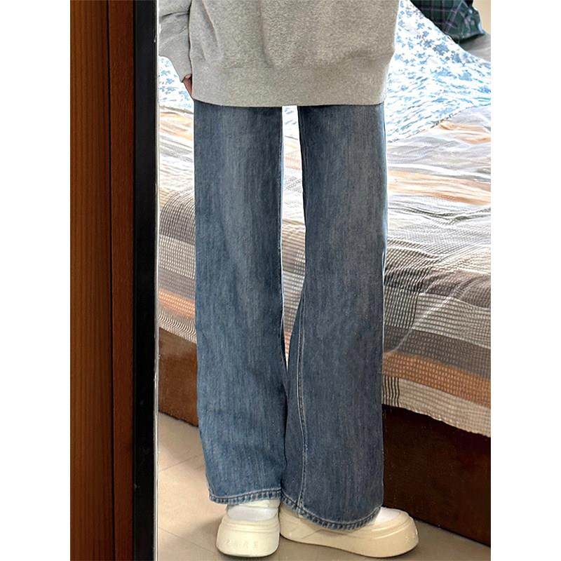 复古蓝直筒牛仔裤女秋冬加绒胖妹妹mm高腰宽松显瘦梨型身材阔腿裤,淘宝优惠券,粉丝福利购,淘宝优惠卷