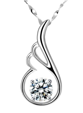 铜镀银项链 女 短款锁骨 韩国新款银首饰 天使之翼水晶吊坠