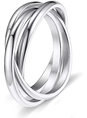 亚马逊热卖 三环素圈钛钢情侣对戒指 旋转动抗焦虑戒指跨境手饰品