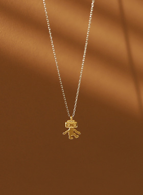 XL486 童趣行走机器人风格迷你项链锁骨链 钛钢镀18K金保色好首饰