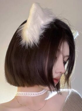 可爱猫耳朵头饰日系网红白色毛绒兽耳狐狸发卡夹子猫咪女万圣节