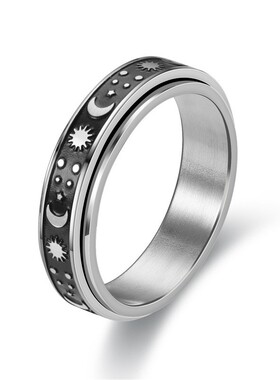 跨境 亚马逊爆款钛钢旋转动戒指 星星月亮解压抗焦虑戒指欧美饰品