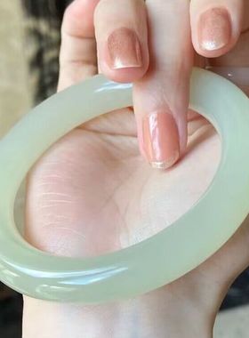外蒙料青白玉胖圆条晴水绿女士手镯高仿和田青玉女款玉镯饰品