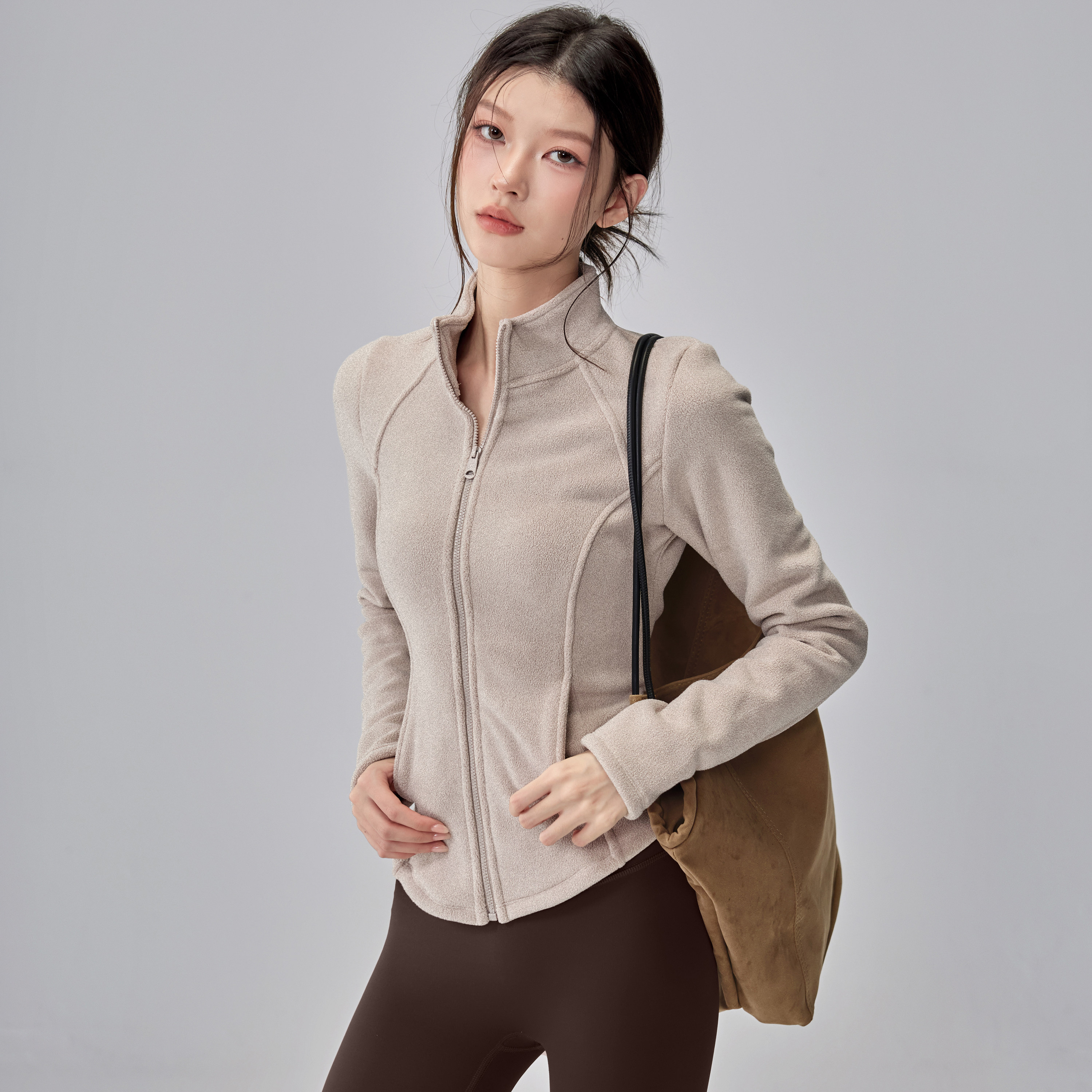 摇粒绒瑜伽外套女立领拉链运动外套健身衣跑步骑行卫衣修身加绒冬,淘宝优惠券,粉丝福利购,淘宝优惠卷