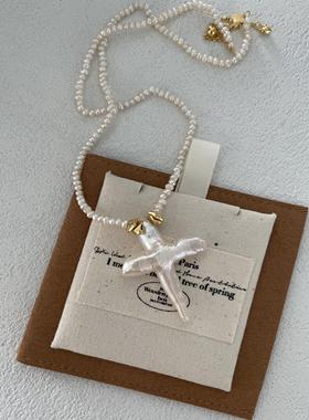 小众气质十字架珍珠项链镀金女