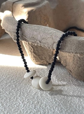 新中式小众高级感项链奶油黑玛瑙