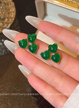 甜美森系小清新花朵耳钉精致绿色