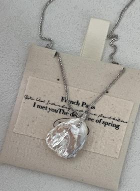 通体S925纯银韩版小众花瓣项链女