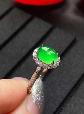 满绿玉髓玛瑙戒指925简约小巧