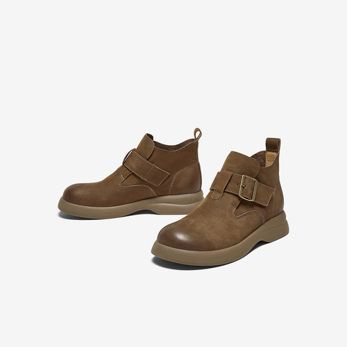 专柜正品百思图2025冬季牛皮擦色马丁靴大黄靴休闲女短靴S2263DD5 - 图3