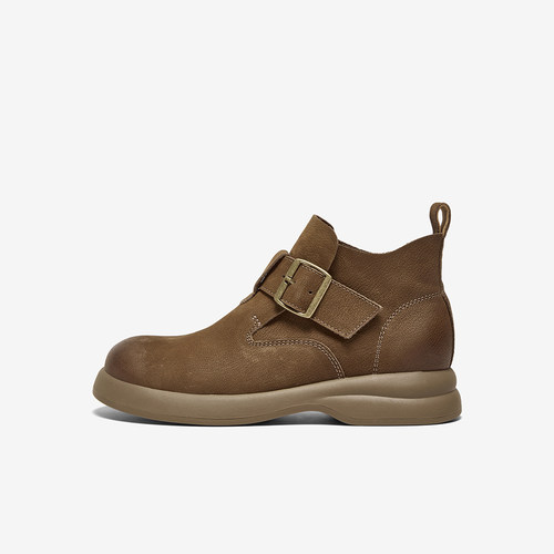 专柜正品百思图2025冬季牛皮擦色马丁靴大黄靴休闲女短靴S2263DD5 - 图1