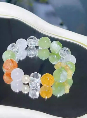 原创天然水晶青提奶盖白喜马拉雅手串红胶花黄胶花岫玉多宝手链女