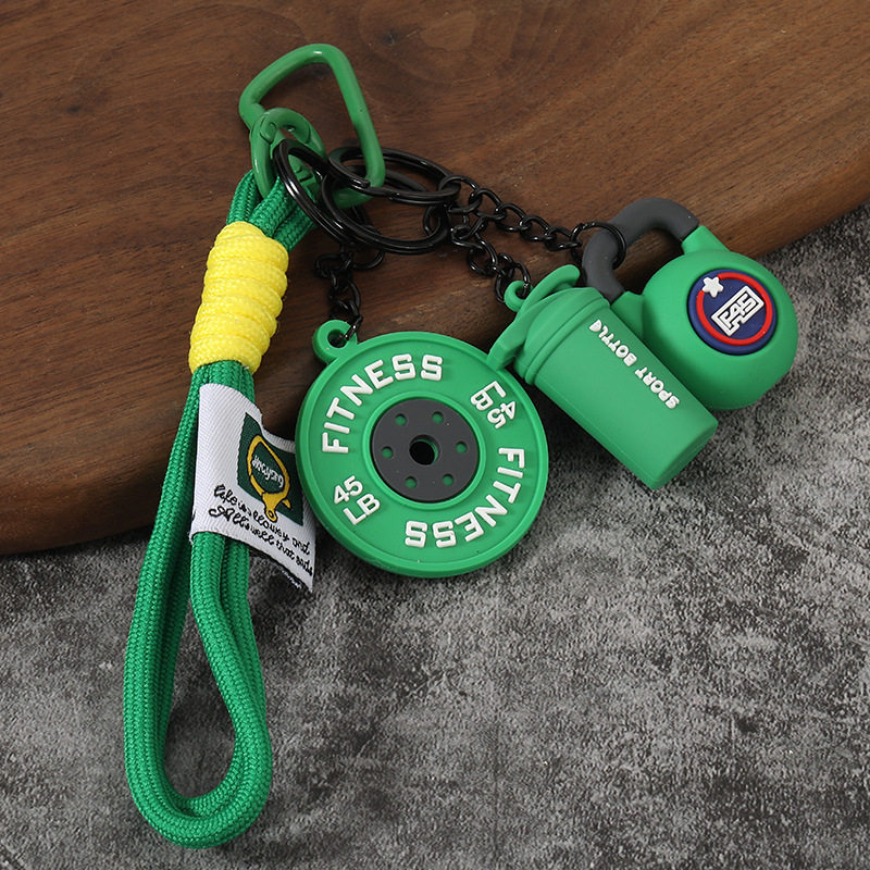 Creative sports and fitness equipment keychain zinc alloy dumbbell barbell school bag pendant gym peripheral small gifts