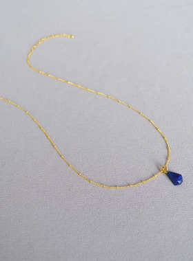 国潮新中式小众设计复古文艺青金石串珠切面菱形吊坠双层叠戴项链