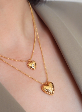 凹凸纹理爱心豆豆链黄铜镀金原创