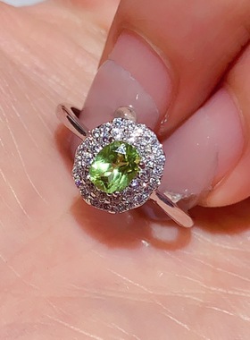 天然橄榄石戒指S925银镶嵌简约时尚百搭彩宝首饰女批发