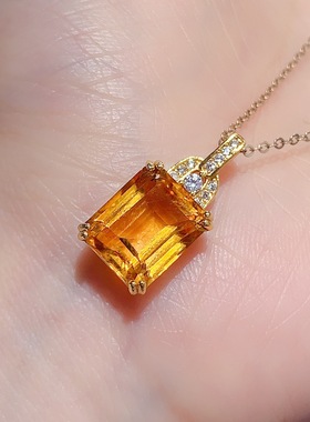 天然黄水晶吊坠S925纯银镶嵌简约时尚百搭水晶锁骨链批发